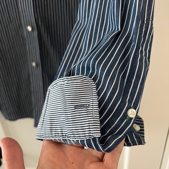 Tommy Hilfiger blue white cotton pinstripe men’s button up dress shirt slim fit - Picture 8 of 15